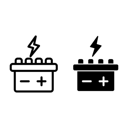 Car battery line and glyph icon. Accumulator vector illustration isolated on white. Electricity outline style design, designed for web and app. Eps 10のイラスト素材