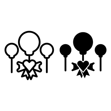 Party balloons line and glyph icon. Celebration balloons vector illustration isolated on white. Wedding balloons outline style design, designed for web and app. Eps 10のイラスト素材