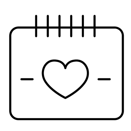 Heart calendar day thin line icon. Love date illustration isolated on white. Celebration outline style design, designed for web and app. Eps 10のイラスト素材