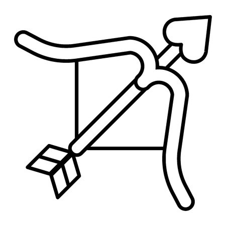 Cupid bow thin line icon. Bow and arrow with heart vector illustration isolated on white. Love arrow and bow outline style design, designed for web and app.の写真素材