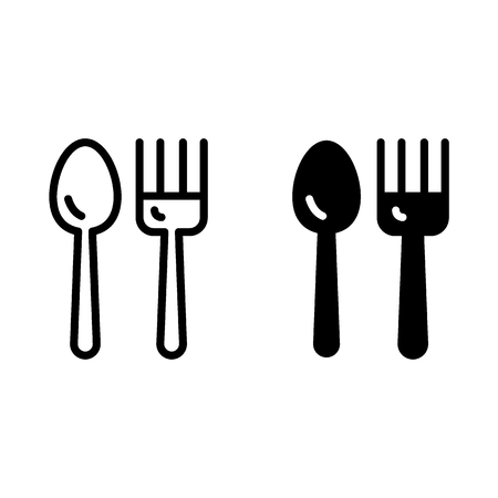 Spoon and fork line and glyph icon. Silverware vector illustration isolated on white. Utensil outline style design, designed for web and app. Eps 10のイラスト素材