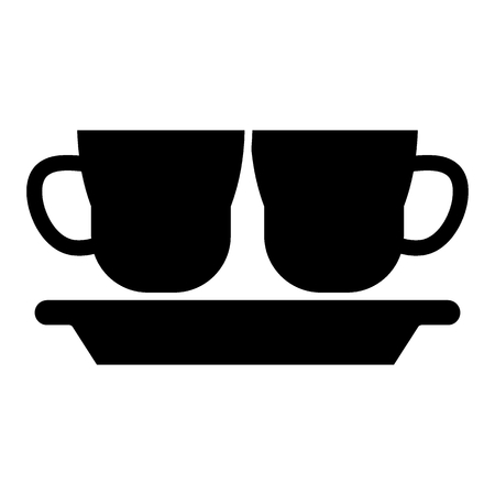 Cups on a plate solid icon. Mugs and plate vector illustration isolated on white. Kitchenware glyph style design, designed for web and app..のイラスト素材