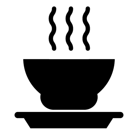 Bowl with steam solid icon. Hot deep plate vector illustration isolated on white. Dish glyph style design, designed for web and app.の写真素材