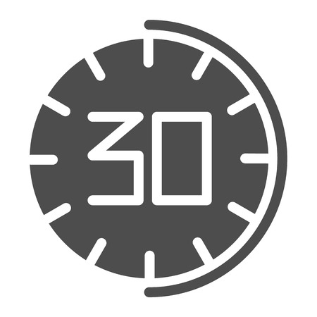 30 minutes watch solid icon. Thirhty seconds time vector illustration isolated on white. Half an hour clock glyph style design, designed for web and app. Eps 10のイラスト素材