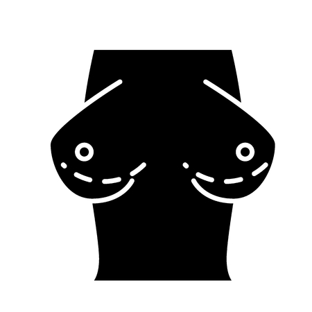 Woman breasts solid icon. Brest surgery vector illustration isolated on white. Chest glyph style design, designed for web and app.のイラスト素材