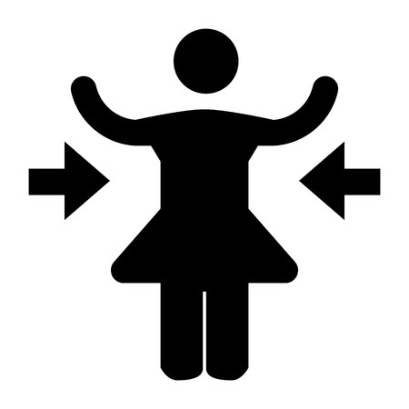 Female body with arrows solid icon. Woman figure vector illustration isolated on white. Slim glyph style design, designed for web and app.の写真素材