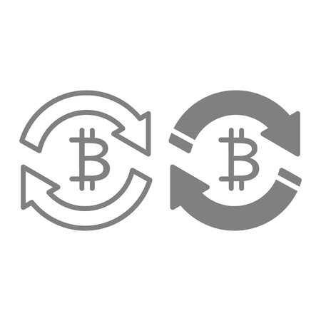 Bitcoin exchange line and glyph icon. Cryptocurrency circulation vector illustration isolated on white. Bitcoin with rotation arrows outline style design, designed for web and app. Eps 10のイラスト素材