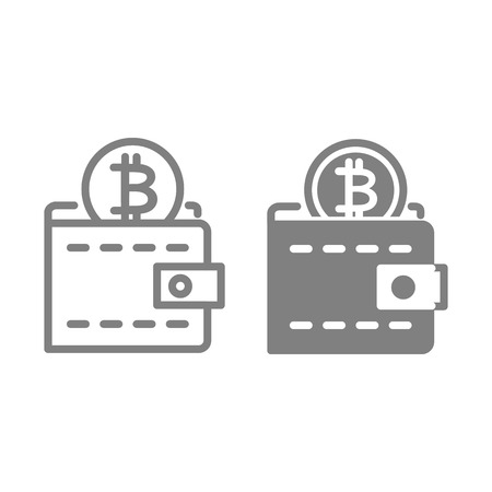 Bitcoin wallet line and glyph icon. Wallet with coin vector illustration isolated on white. Purse outline style design, designed for web and app.のイラスト素材