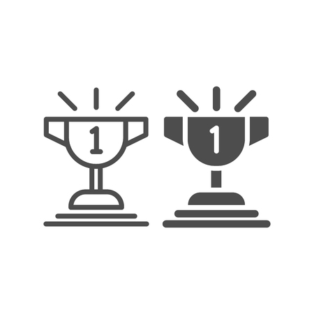 Champion cup line and glyph icon. Goblet vector illustration isolated on white. Trophy outline style design, designed for web and app. Eps 10のイラスト素材
