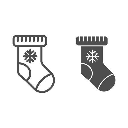 Christmas stocking line and glyph icon. Sock with snowflake vector illustration isolated on white. Gift outline style design, designed for web and app.の写真素材