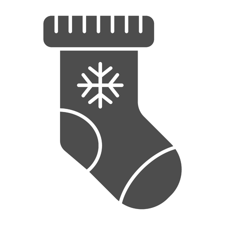 Christmas stocking solid icon. Sock with snowflake vector illustration isolated on white. Gift glyph style design, designed for web and app.のイラスト素材