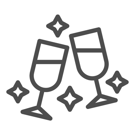 Champagne glasses line icon. Toast vector illustration isolated on white. Clink glasses outline style design, designed for web and app.の写真素材