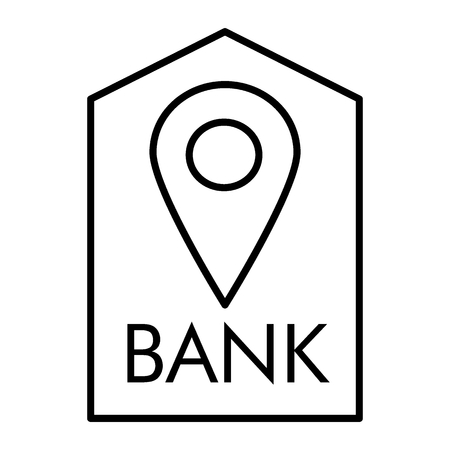 Location bank thin line icon. Bank buildind and pin vector illustration isolated on white. Bank navigation outline style design, designed for web and app.のイラスト素材