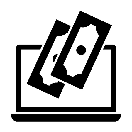 Laptop with banknote solid icon. Computer and dollars vector illustration isolated on white. Money and notebook glyph style design, designed for web and app.の写真素材