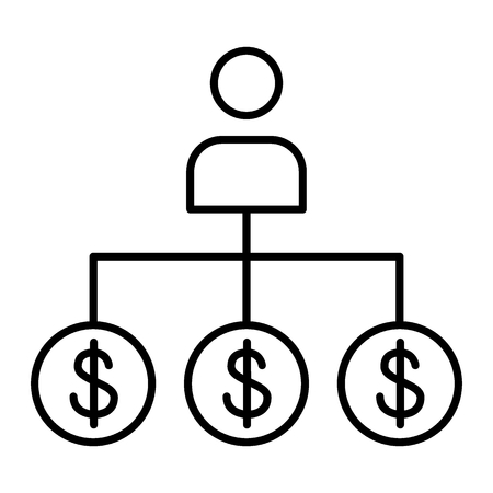 Banker thin line icon. Bank worker vector illustration isolated on white. Person and dollar signs outline style design, designed for web and app.の写真素材