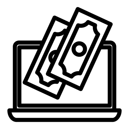 Laptop with banknote line icon. Computer and dollars vector illustration isolated on white. Money and notebook glyph style design, designed for web and app.の写真素材