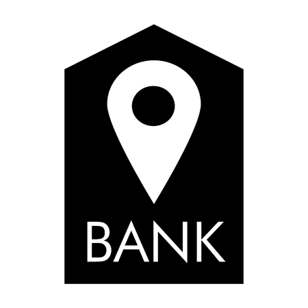 Location bank solid icon. Bank buildind and pin vector illustration isolated on white. Bank navigation glyph style design, designed for web and app.の写真素材