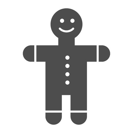Gingerbread man solid icon. Sweet vector illustration isolated on white. Christmas cookie glyph style design, designed for web and app.のイラスト素材