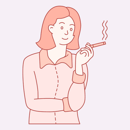 business woman character smoking bust shot. clored hand drawn style vector design illustrationsのイラスト素材