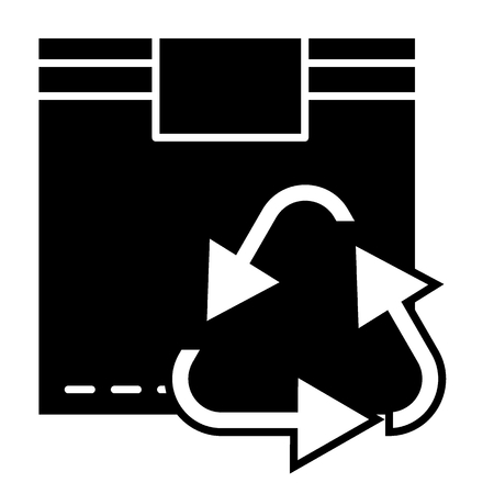 Recycle symbol on box solid icon. Cardboard with recycling sign vector illustration isolated on white. Package with recycle symbol glyph style design, designed for web and app.のイラスト素材