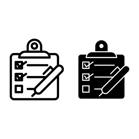 Checklist with pen line and glyph icon. Questionnaire vector illustration isolated on white. Control process outline style design, designed for web and app. Eps 10のイラスト素材