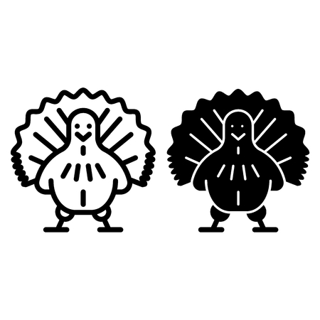 Turkey line and glyph icon. Front view of gobbler vector illustration isolated on white. Bird outline style design, designed for web and app.のイラスト素材