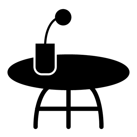 Coffee table solid icon. Small table with flower vector illustration isolated on white. Desk glyph style design, designed for web and appのイラスト素材