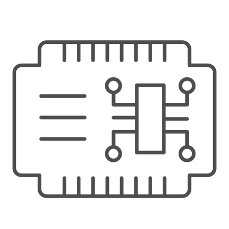 Microcircuit thin line icon. Car electronics vector illustration isolated on white. Automobile circuit outline style design, designed for web and app.のイラスト素材