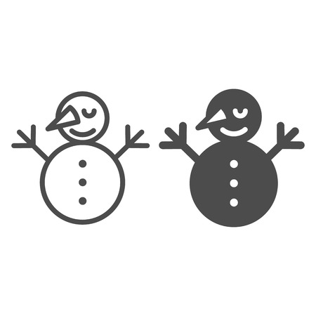 Snowman line and glyph icon. Snow vector illustration isolated on white. Smiling snowman outline style design, designed for web and app.のイラスト素材
