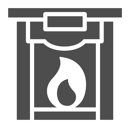 Fireplace solid icon. Christmas interior vector illustration isolated on white. Xmas fire glyph style design, designed for web and app.のイラスト素材