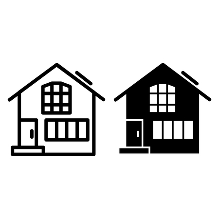 Suburban double decker house line and glyph icon. Gable roof house exterior vector illustration isolated on white. Cottage outline style design, designed for web and app. Eps 10のイラスト素材