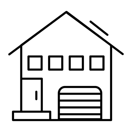 House with small windows thin line icon. Cottage with gable roof vector illustration isolated on white. Home outline style design, designed for web and app.のイラスト素材