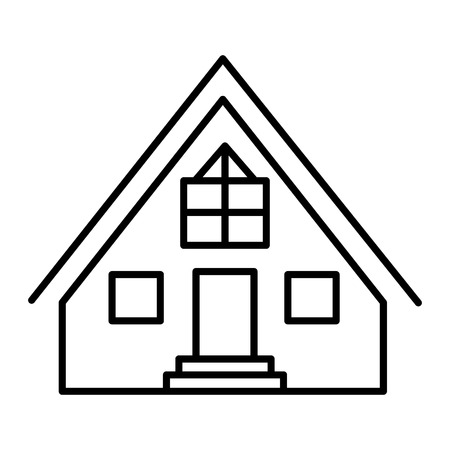 Cabin thin line icon. Hut vector illustration isolated on white. Gable roof cottage outline style design, designed for web and app.のイラスト素材