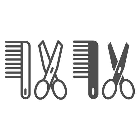 Scissors and comb line and glyph icon. Barber vector illustration isolated on white. Grooming outline style design, designed for web and app. Eps 10のイラスト素材