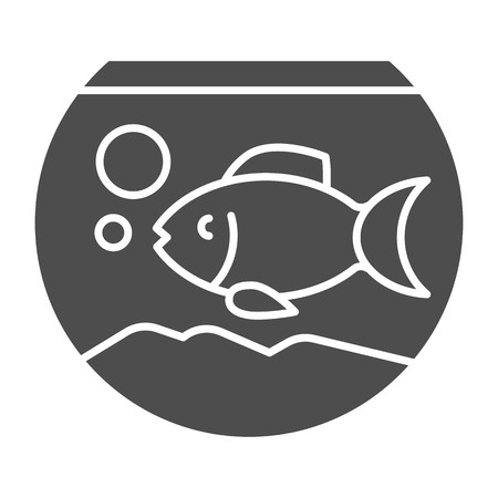 Aquarium solid icon. Fish in aquarium vector illustration isolated on white. Fishbowl glyph style design, designed for web and app.のイラスト素材
