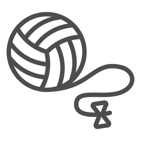 Ball of thread and bow line icon. Cat toy vector illustration isolated on white. Skein of thread outline style design, designed for web and app. Eps 10のイラスト素材
