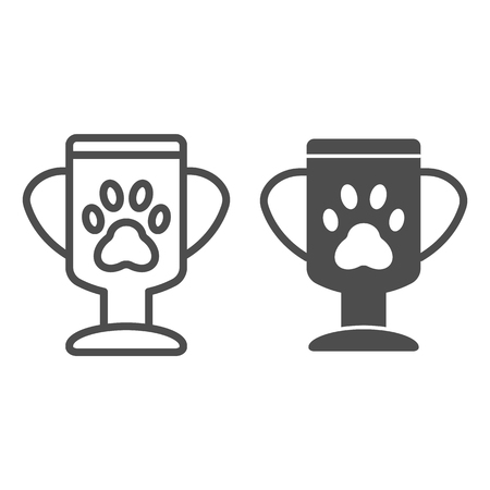 Winner pets cup line and glyph icon. Animal trophy vector illustration isolated on white. Pet award outline style design, designed for web and app. Eps 10のイラスト素材