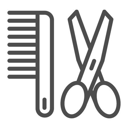 Scissors and comb line icon. Barber vector illustration isolated on white. Grooming outline style design, designed for web and app. Eps 10のイラスト素材