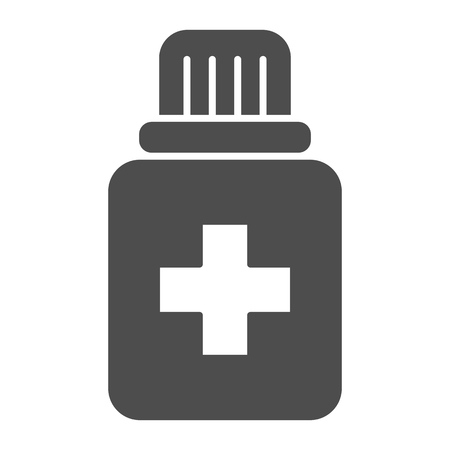 Tablets in plastic jar solid icon. Bottle with drug vector illustration isolated on white. Medicament glyph style design, designed for web and app.のイラスト素材