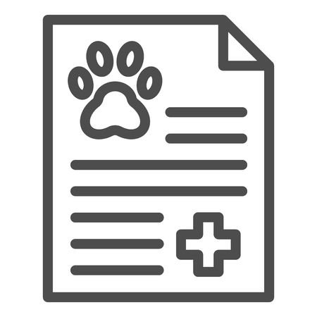 Pet medical record line icon. Animal health examination form vector illustration isolated on white. Pet examination document outline style design, designed for web and app. Eps 10のイラスト素材