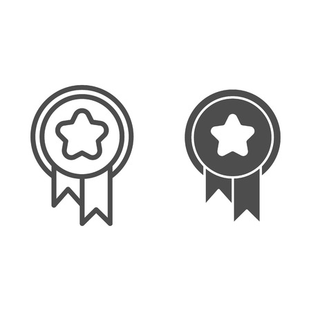 Award line and glyph icon. Medal with ribbon vector illustration isolated on white. Pet award outline style design, designed for web and app. Eps 10のイラスト素材