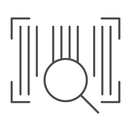 Barcode thin line icon. Barcode with lens vector illustration isolated on white. Code outline style design, designed for web and app.のイラスト素材