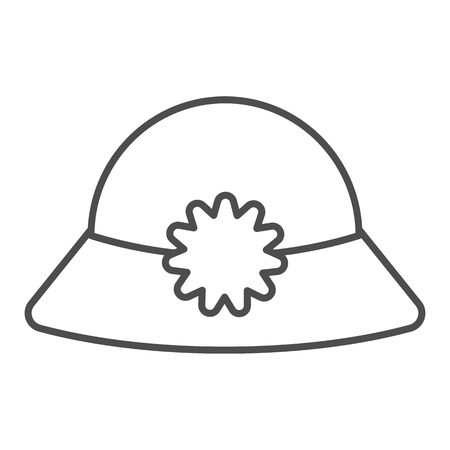 Women's hat thin line icon. Summer hat vector illustration isolated on white. Cap outline style design, designed for web and app. Eps 10のイラスト素材