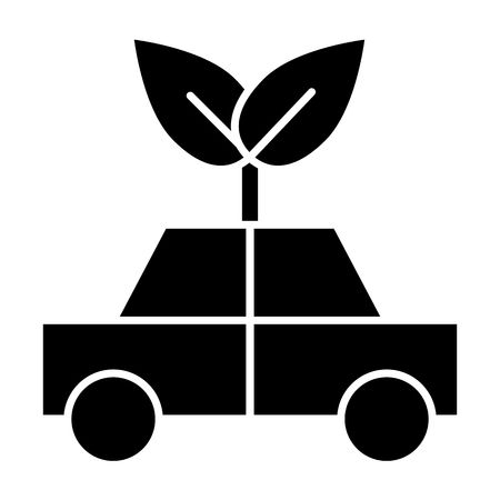 Eco car solid icon. Ecology vehicle vector illustration isolated on white. Eco transport glyph style design, designed for web and app.のイラスト素材