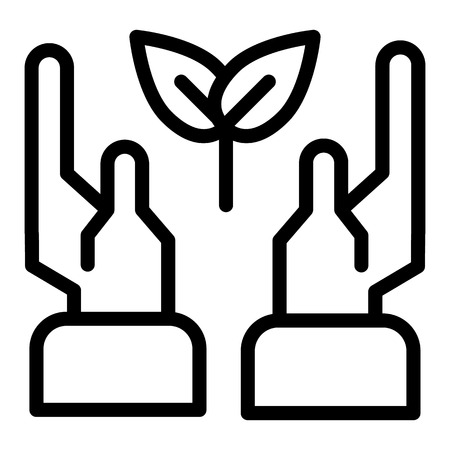 Hands and leaf line icon. Hands wih leaves vector illustration isolated on white. Eco symbol in hands outline style design, designed for web and app.のイラスト素材