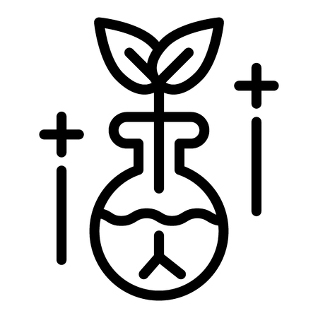 Flask with eco solution line icon. Eco liquid in lab tube vector illustration isolated on white. Twig in the flask outline style design, designed for web and appの写真素材