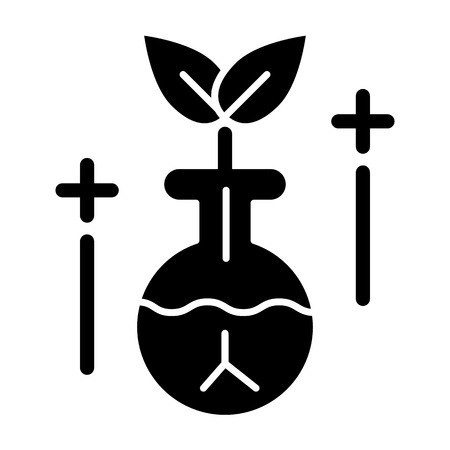 Flask with eco solution solid icon. Eco liquid in lab tube vector illustration isolated on white. Twig in the flask glyph style design, designed for web and app.の写真素材