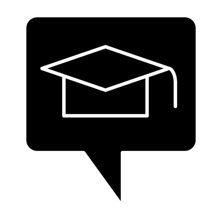 Graduation message solid icon. Graduate hat in speech bubble vector illustration isolated on white. Graduation cap in speech bubble glyph style design, designed for web and app.のイラスト素材