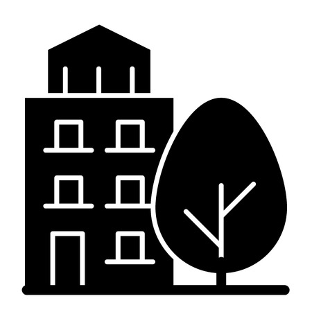 Dormitory building solid icon. Students residential vector illustration isolated on white. Architecture exterior glyph style design, designed for web and app.の写真素材