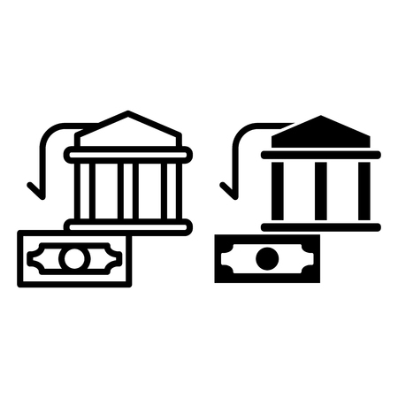Bank building and dollar line and glyph icon. Money vector illustration isolated on white. Finance outline style design, designed for web and app. Eps 10のイラスト素材